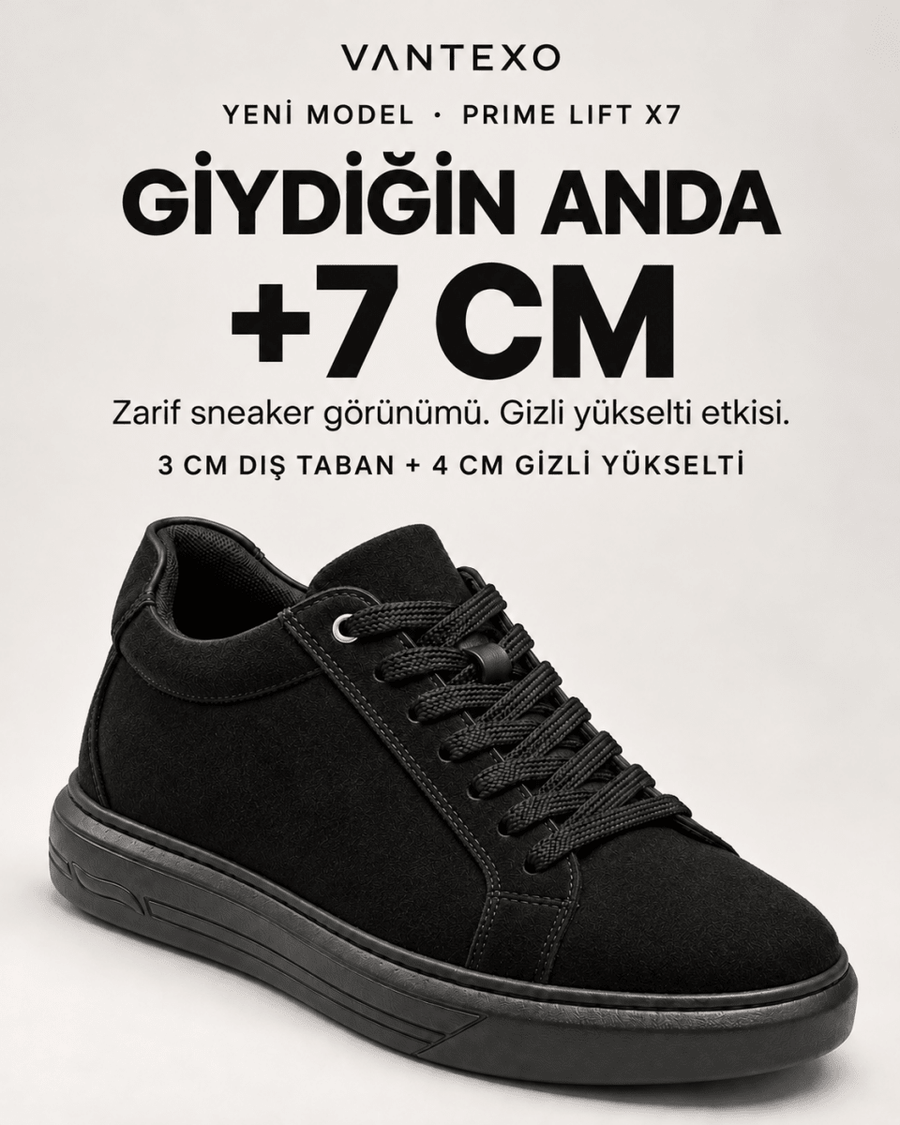 Prime Lift X7 Suede Edition, süet dokulu siyah sneaker