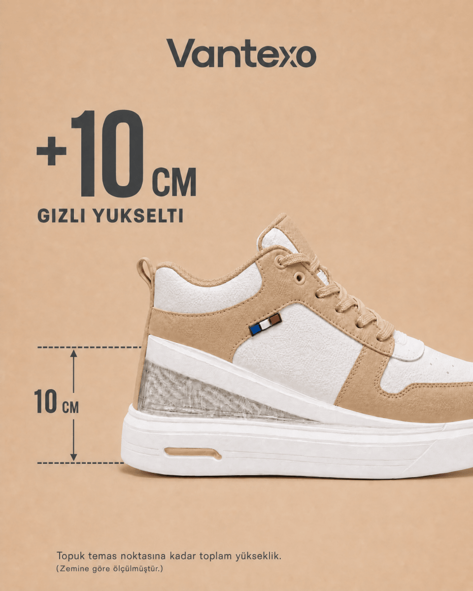 VANTEXO Prime Lift X10 Bej +10 CM Gizli Yükselti Premium Sneaker - Vantexo