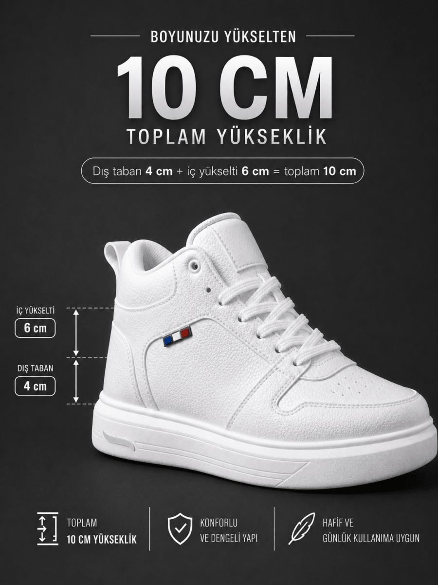 VANTEXO Prime Lift X10 Beyaz +10 CM Gizli Yükselti Premium Sneaker - Vantexo