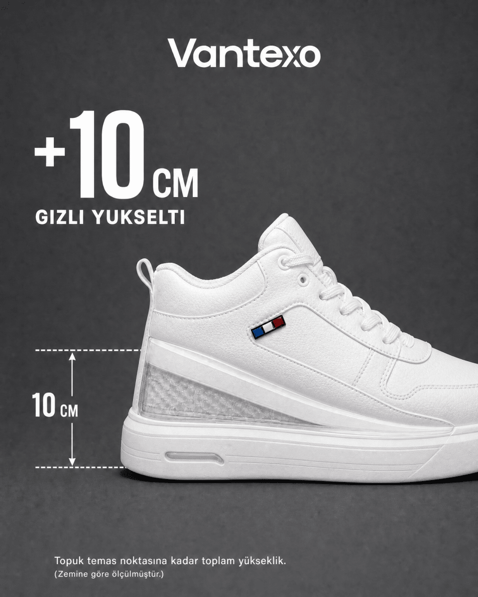 VANTEXO Prime Lift X10 Beyaz +10 CM Gizli Yükselti Premium Sneaker - Vantexo