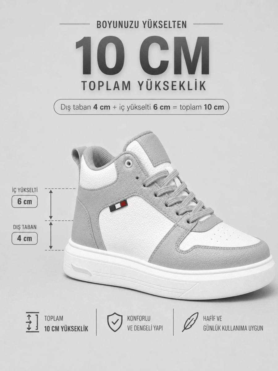 VANTEXO Prime Lift X10 Gri+10 CM Gizli Yükselti Premium Sneaker - Vantexo