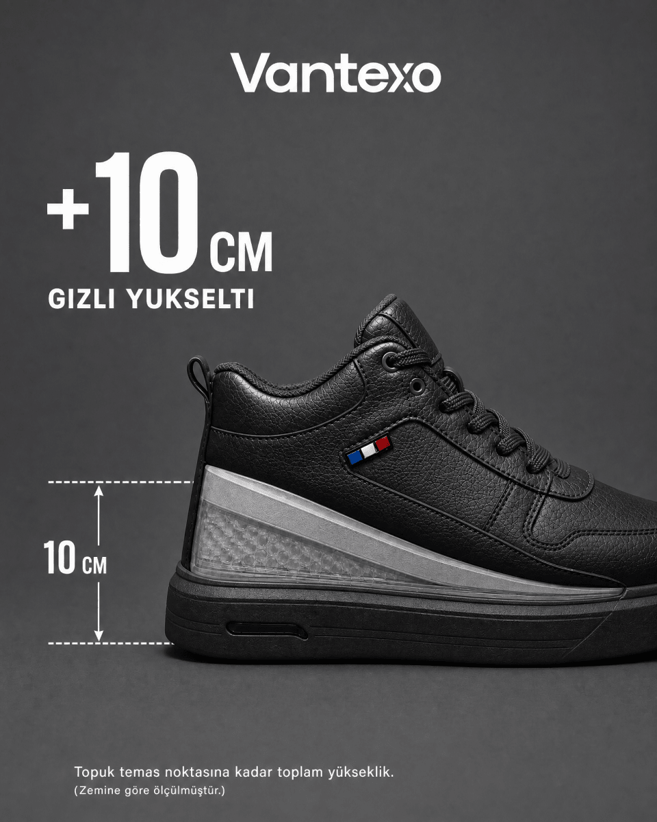 VANTEXO Prime Lift X10 Siyah +10 CM Gizli Yükselti Premium Sneaker - Vantexo