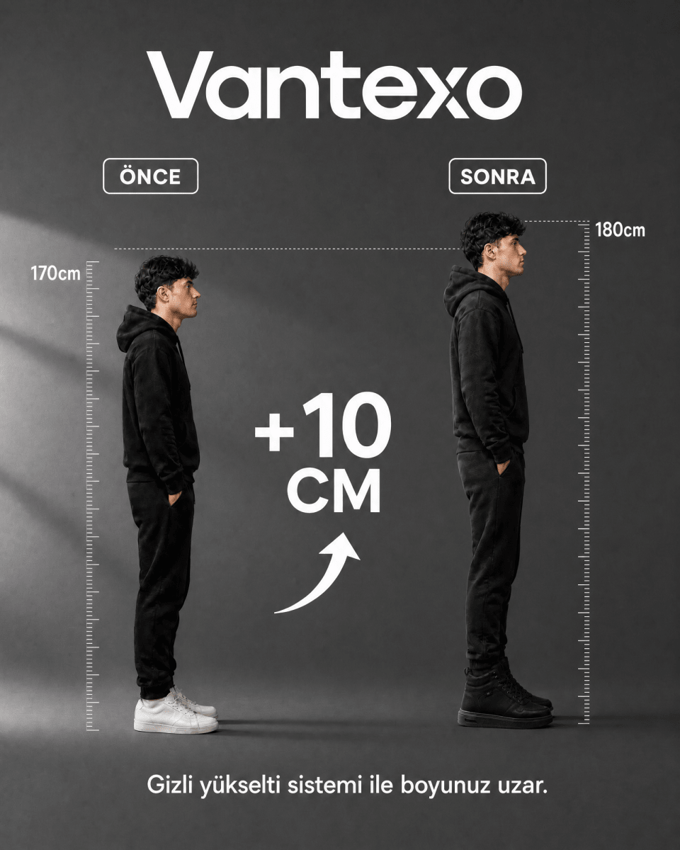VANTEXO Prime Lift X10 Siyah +10 CM Gizli Yükselti Premium Sneaker - Vantexo