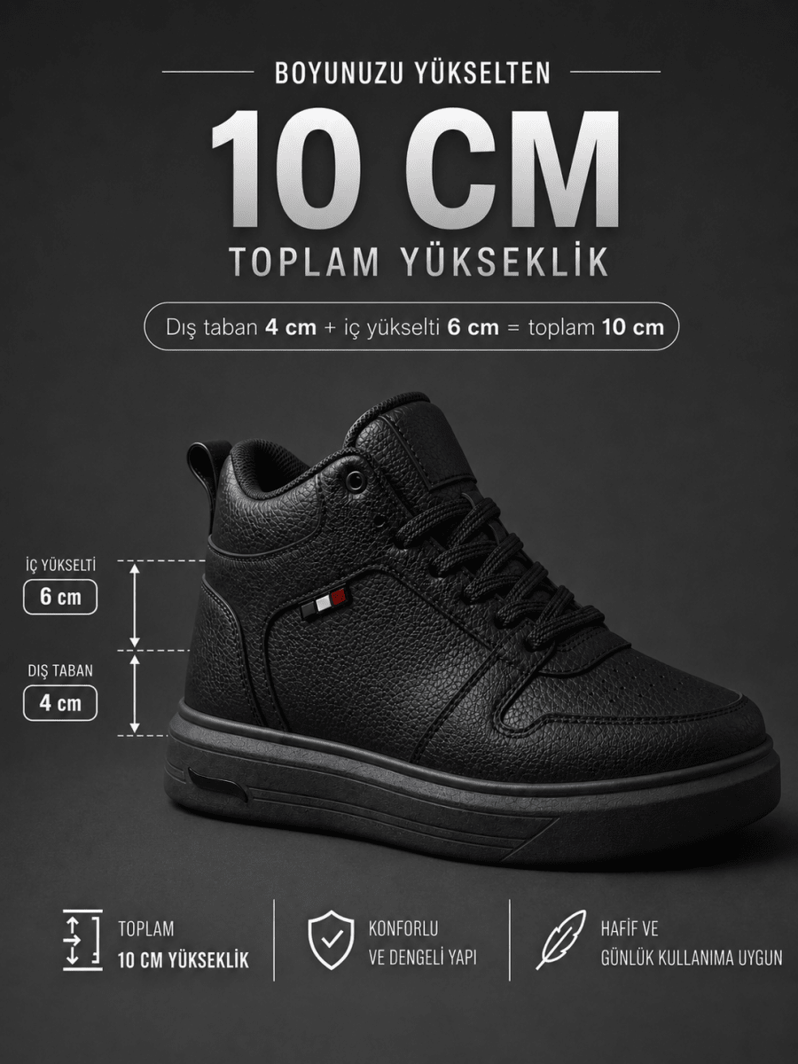 VANTEXO Prime Lift X10 Siyah +10 CM Gizli Yükselti Premium Sneaker - Vantexo