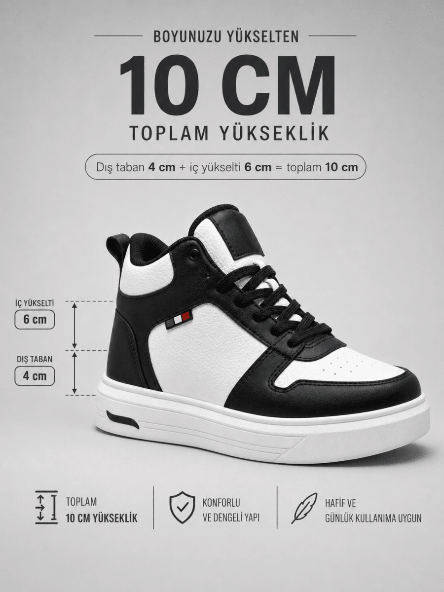 VANTEXO Prime Lift X10 Siyah Beyaz +10 CM Gizli Yükselti Premium Sneaker - Vantexo