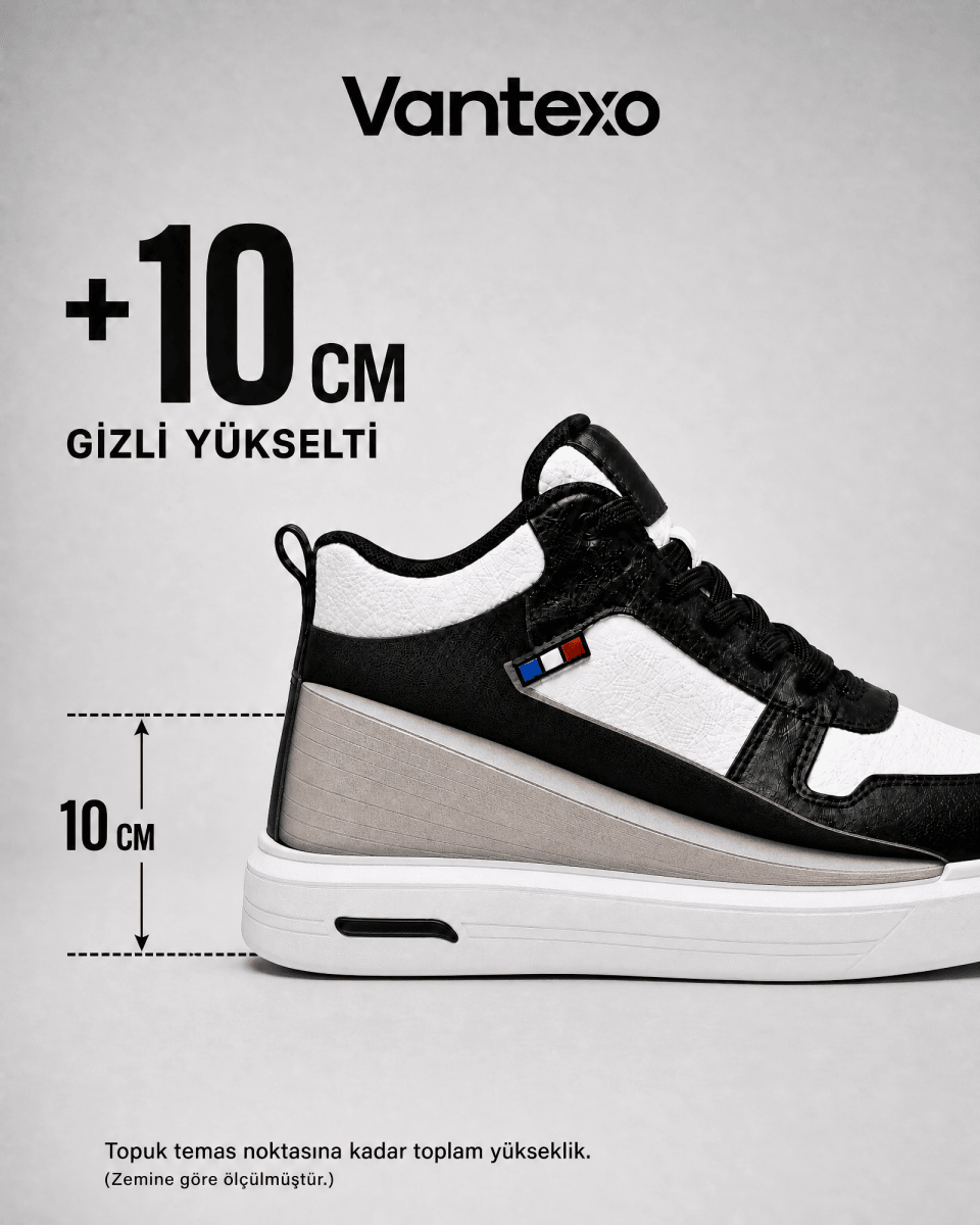 VANTEXO Prime Lift X10 Siyah Beyaz +10 CM Gizli Yükselti Premium Sneaker - Vantexo