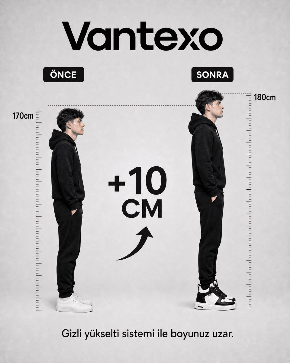VANTEXO Prime Lift X10 Siyah Beyaz +10 CM Gizli Yükselti Premium Sneaker - Vantexo